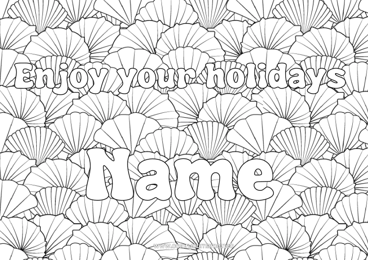 Colouring page to print Holidays Animal Decorated Name Shellfish Complex Colouring Pages Zentangle Marine Or Aquatic Animals Decorative Background