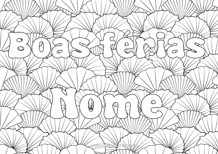 Página de desenho para imprimir Férias Animal Nome decorado Conchas Colorações Complexas Zentangle Animais marinhos ou aquáticos Fundo decorativo