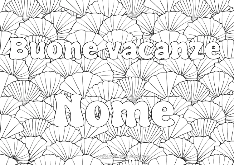 Pagina da colorare da stampare Vacanze Animale Nome decorato Conchiglie Colorazioni complesse Zentangle Animali marini o acquatici Sfondo decorativo