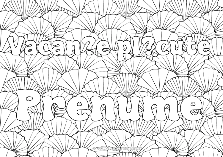 Pagină de colorat de imprimat Vacanțe Animal Nume decorat Scoici Desene de colorat complexe Zentangle Animale marine sau acvatice Fundal decorativ