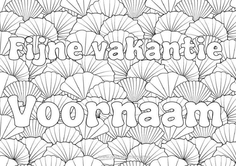 Kleurplaat om af te drukken Vakantie Dier Gedecoreerde naam Schelpen Complex Kleurplaten Zentangle Zeedieren Decoratieve achtergrond