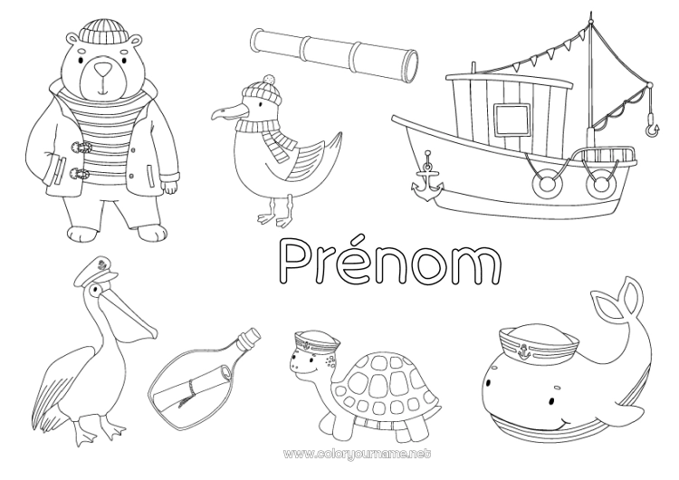 Coloriage à imprimer Ours Pêche Baleine Mer Véhicules Bateau Animaux marins ou aquatique Oiseaux et mammifères volants Animaux de la forêt Marin Véhicules maritimes Mouette, goéland Tortue marine Pélican