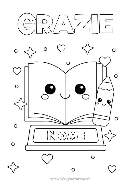 Pagina da colorare da stampare Kawaii Disegni da colorare facili Libro Congratulazioni Lettura Matita Forniture scolastiche Coppa, trofeo