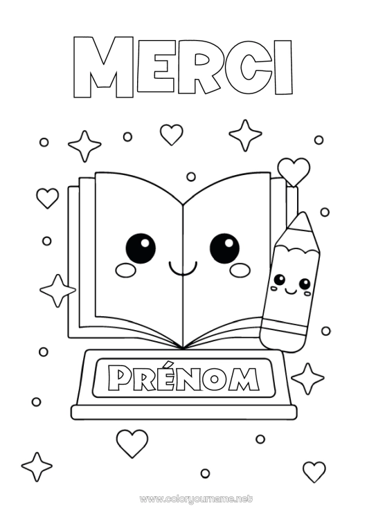 Coloriage à imprimer Kawaii Coloriages faciles Livre Félicitations Lecture Crayon Fournitures scolaires Coupe, trophé