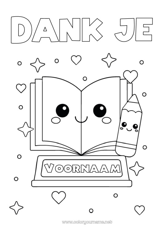 Kleurplaat om af te drukken Kawaii Eenvoudige kleurplaten Boek Gefeliciteerd Lezen Potlood Schoolbenodigdheden Beker, trofee