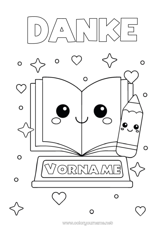 Malvorlage zum Ausdrucken Kawaii Einfache Ausmalbilder Buch Herzlichen Glückwunsch Lesen Bleistift Schulbedarf Pokal, Trophäe