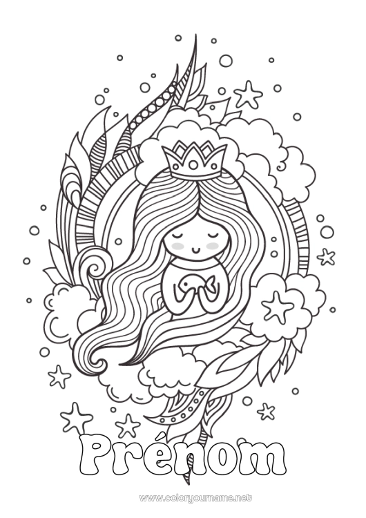 Coloriage à imprimer Princesse Couronne Sirène Conte de fées