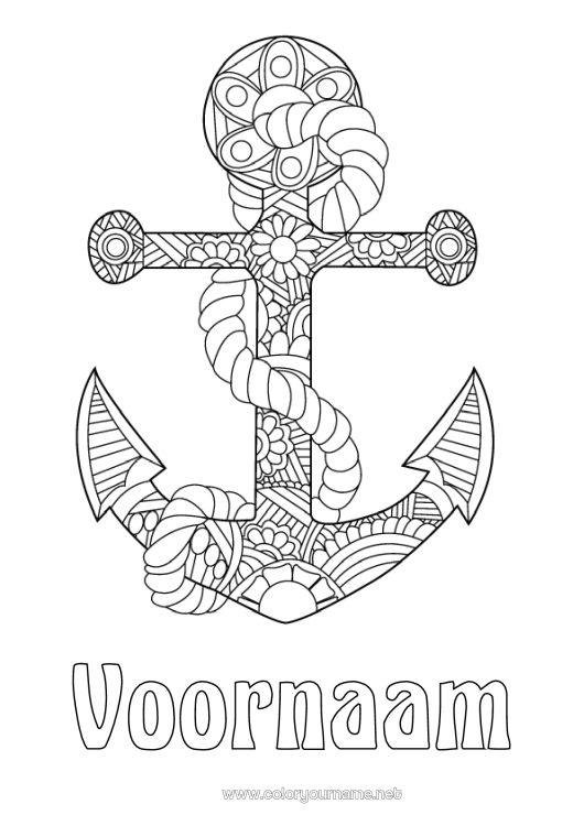 Kleurplaat om af te drukken Zentangle Mariene anker