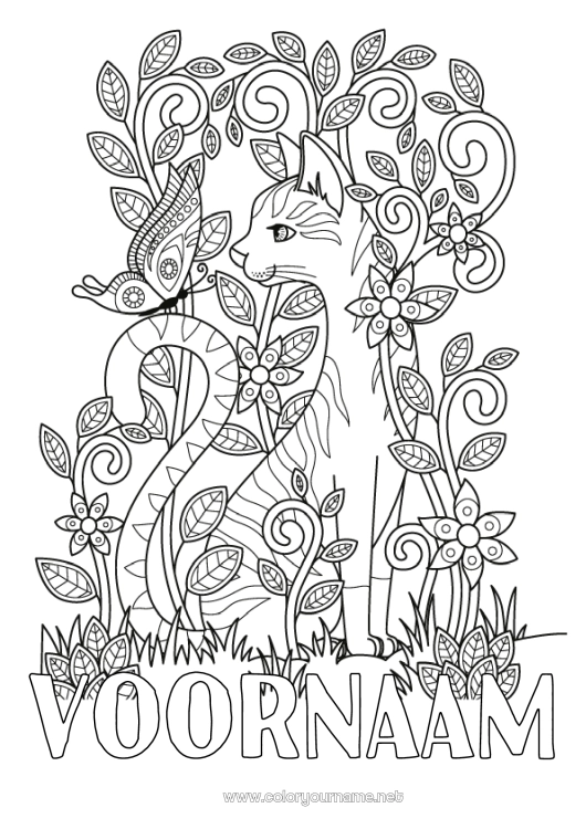 Kleurplaat om af te drukken Kat Vlinder Complex Kleurplaten Zentangle Insecten Honden en katten