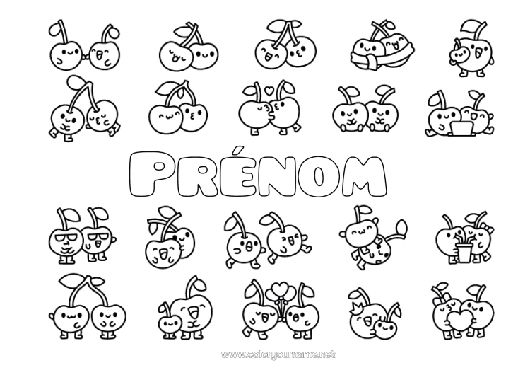 Coloriage à imprimer Kawaii Cerise Fruits