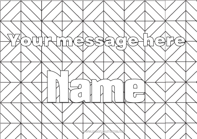 Colouring page to print Decorated Name Zentangle Geometric Shapes Decorative Background Square Triangle