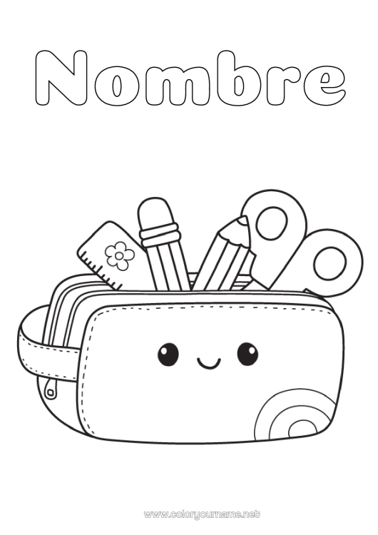 Dibujo para colorear para imprimir Kawaii Dibujos fáciles para colorear Lápiz Útiles escolares Estuche Tijeras