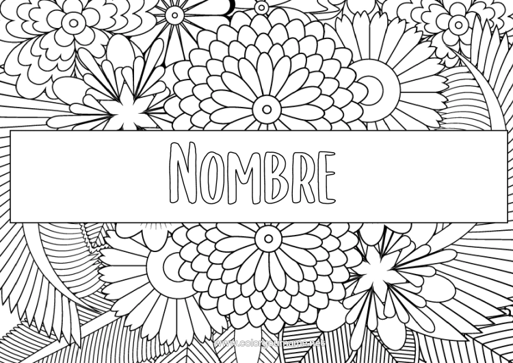 Dibujo para colorear para imprimir Flores Margarita Zentangle Etiquetas Fondo decorativo Portadas de Cuaderno