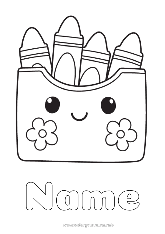 Coloring page to print Kawaii Coloured pencil Easy coloring pages Pencil School supplies Pencil case