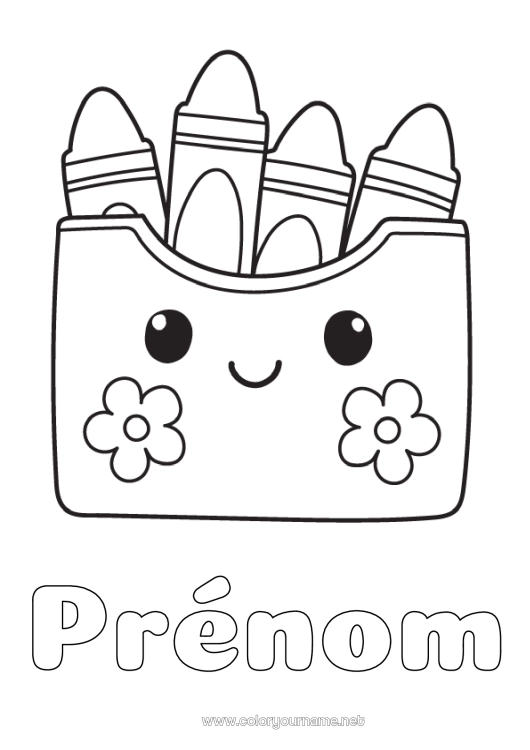 Coloriage à imprimer Kawaii Crayon de couleur Coloriages faciles Crayon Fournitures scolaires Trousse