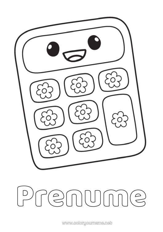 Pagină de colorat de imprimat Drăguț Materiale școlare Calculator
