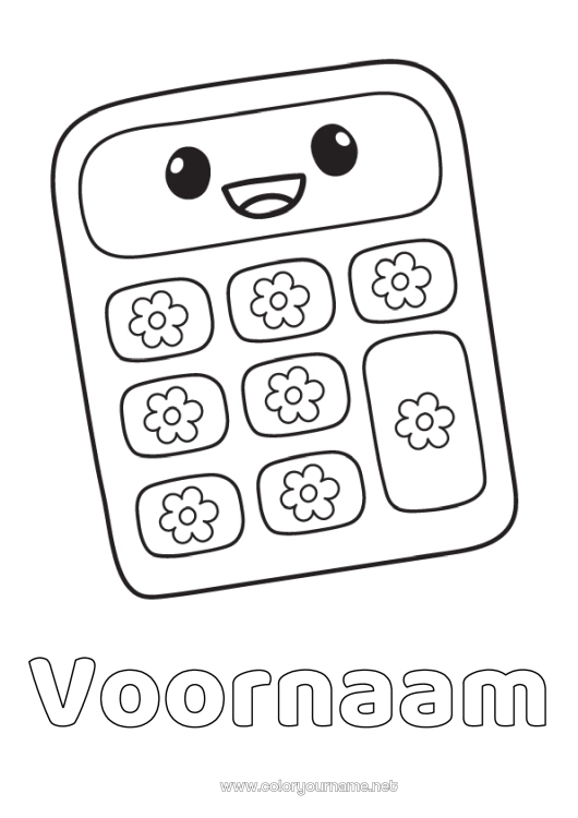 Kleurplaat om af te drukken Kawaii Schoolbenodigdheden Rekenmachine