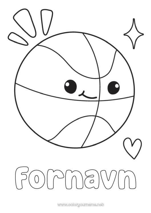 Farvelægningssiden til udskrivning Sport Kawaii Balloner Basketball Holdidræt