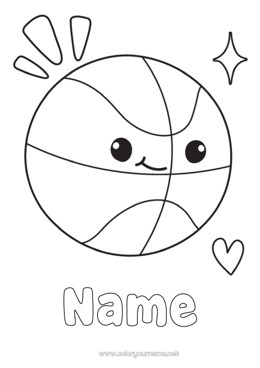Coloring page to print Sport Kawaii Balloons Basketball Team sports
