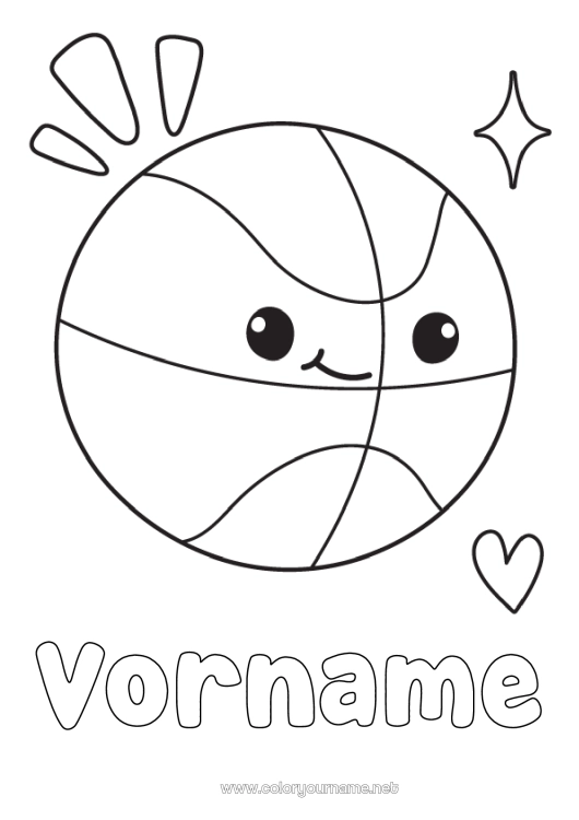 Malvorlage zum Ausdrucken Sport Kawaii Luftballons Basketball Mannschaftssportarten