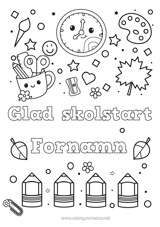 Färgläggningssida att skriva ut Söt Pensel Blyertspenna Skolstart