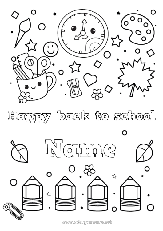 Coloring page to print Kawaii Brush Pencil Back to School 