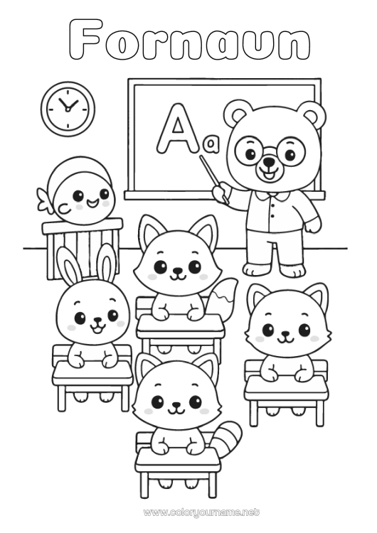 Farvelægningssiden til udskrivning Bjørn Kat Kawaii Kanin Lærer/Lærerinde Skole Hunde og katte Skovens dyr Uddannelsesfag. Klasseliste Klasselokale Elev Pult Vaskebjørn