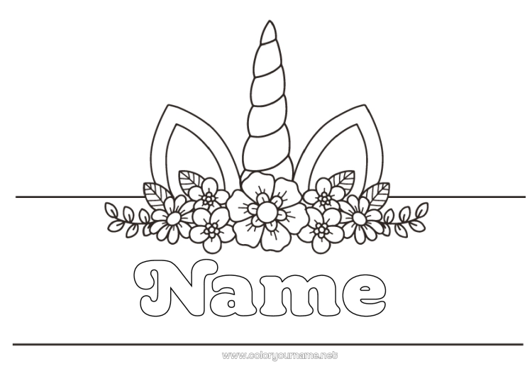 Coloring page to print Unicorn Animal Dragons, unicorns and fantastic animals Labels