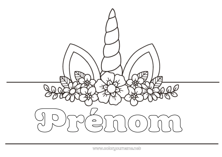 Coloriage à imprimer Licorne Animal Dragons, licornes et animaux fantastiques étiquette