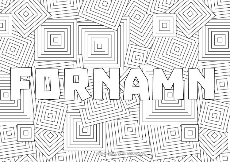 Färgläggningssida att skriva ut Utsmyckat namn Zentangle Geometriska former Dekorativ bakgrund Torg