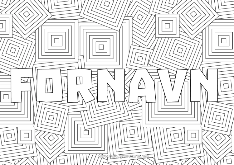 Farvelægningssiden til udskrivning Dekoreret navn Zentangle Geometriske former Dekorativ baggrund Kvadrat