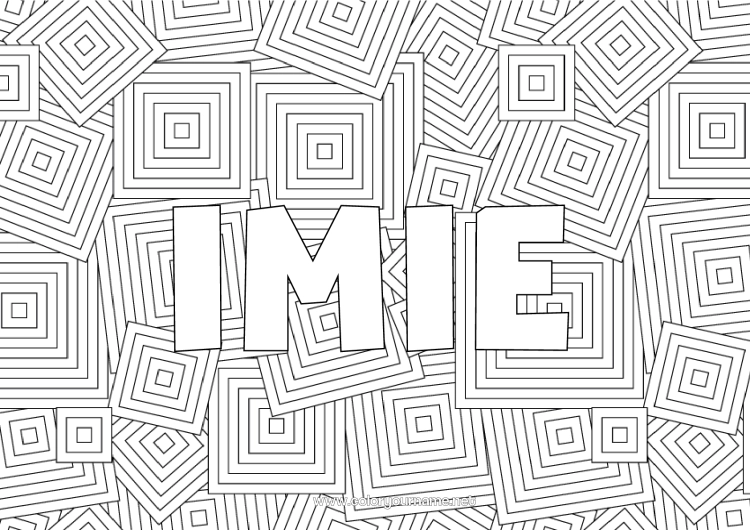 Kolorowanka do wydruku Nazwisko odznaczone Zentangle Formy geometryczne Tło dekoracyjne Kwadrat