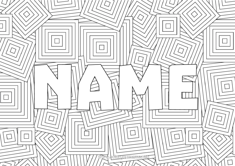 Colouring page to print Decorated Name Zentangle Geometric Shapes Decorative Background Square