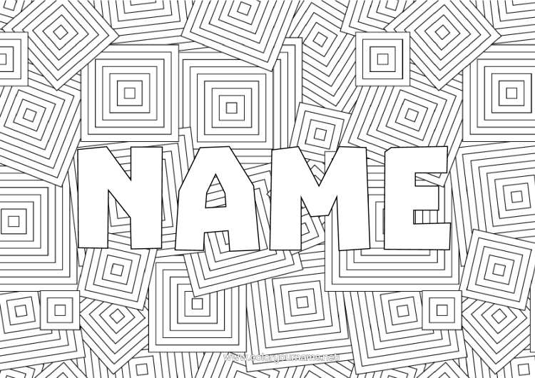Coloring page to print Decorated name Zentangle Geometric shapes Decorative background Square