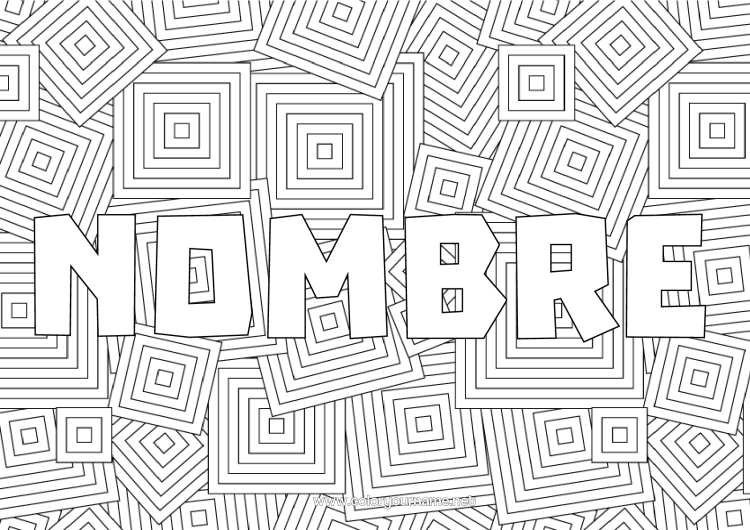 Dibujo para colorear para imprimir Nombre decorado Zentangle Formas geométricas Fondo decorativo Cuadrado