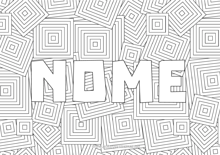 Pagina da colorare da stampare Nome decorato Zentangle Forme geometriche Sfondo decorativo Quadrato