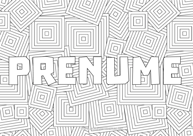 Pagină de colorat de imprimat Nume decorat Zentangle Forme geometrice Fundal decorativ Pătrat