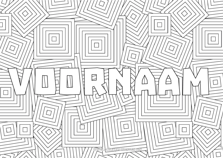 Kleurplaat om af te drukken Gedecoreerde naam Zentangle Geometrische vormen Decoratieve achtergrond Vierkant