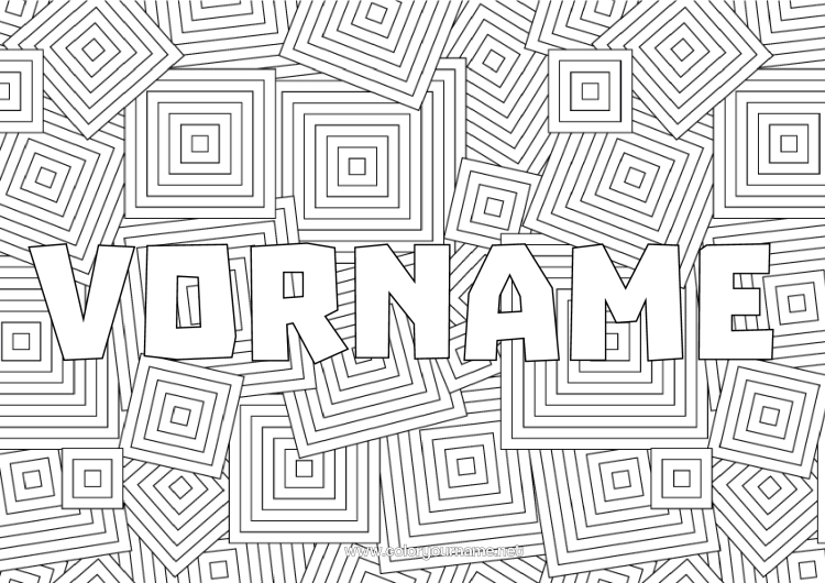 Malvorlage zum Ausdrucken Dekorierter Name Zentangle Geometrische Formen Dekorativer Hintergrund Quadrat