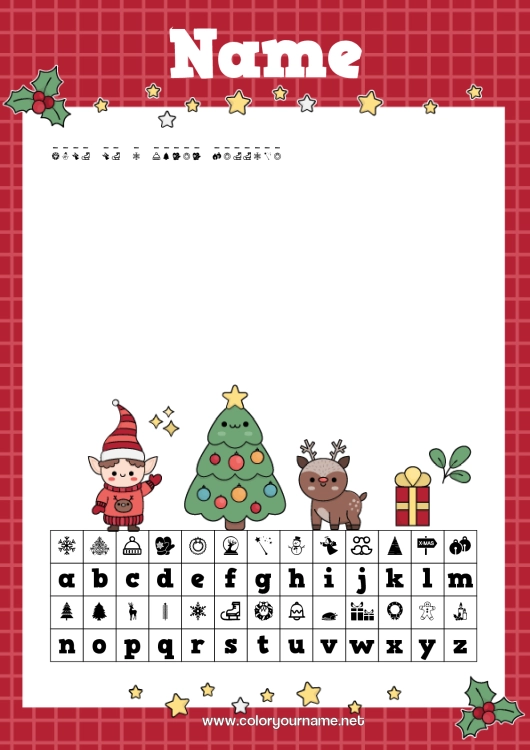 Coloring page to print Christmas tree Christmas Elf's Mission Children's activities Coded message
