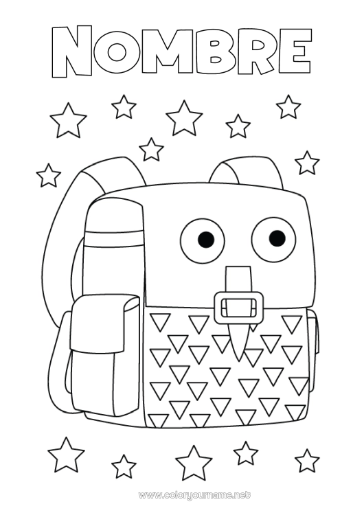 Dibujo para colorear para imprimir Mochila escolar Regreso a clases Útiles escolares