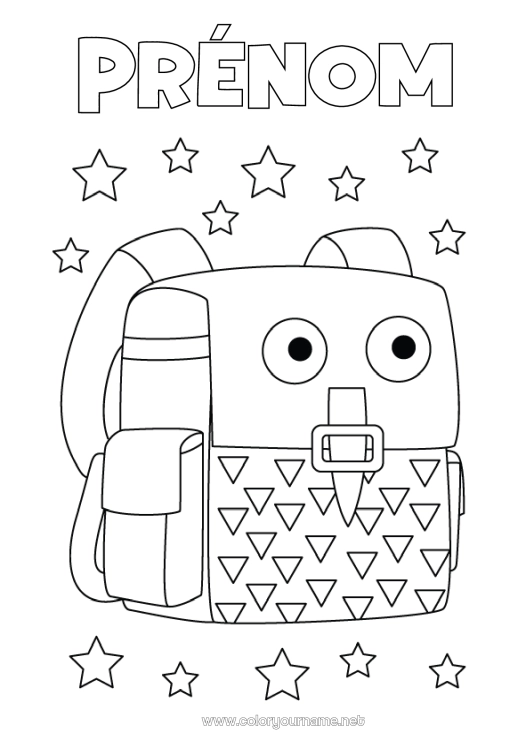 Coloriage à imprimer Cartable Rentrée scolaire Fournitures scolaires