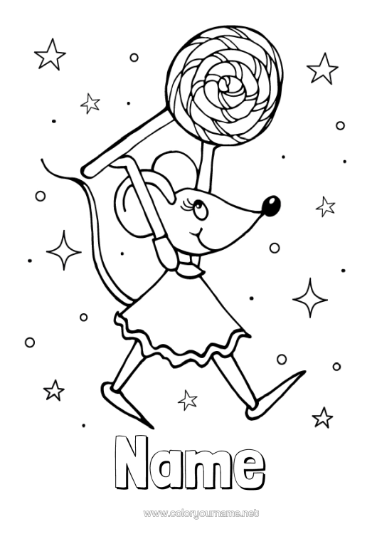 Colouring page to print Milk Tooth Little Mouse Treats, Sweets Pacifier