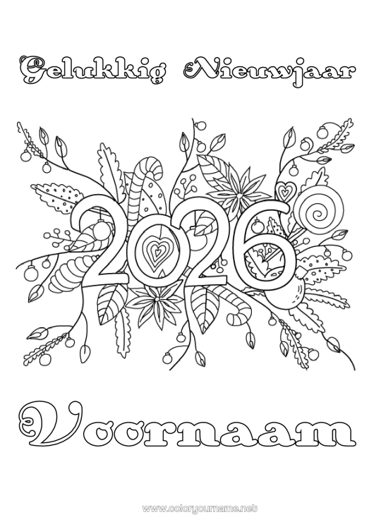 Kleurplaat om af te drukken Bloemen Gelukkig Nieuwjaar Nieuwjaarsboodschap 2026