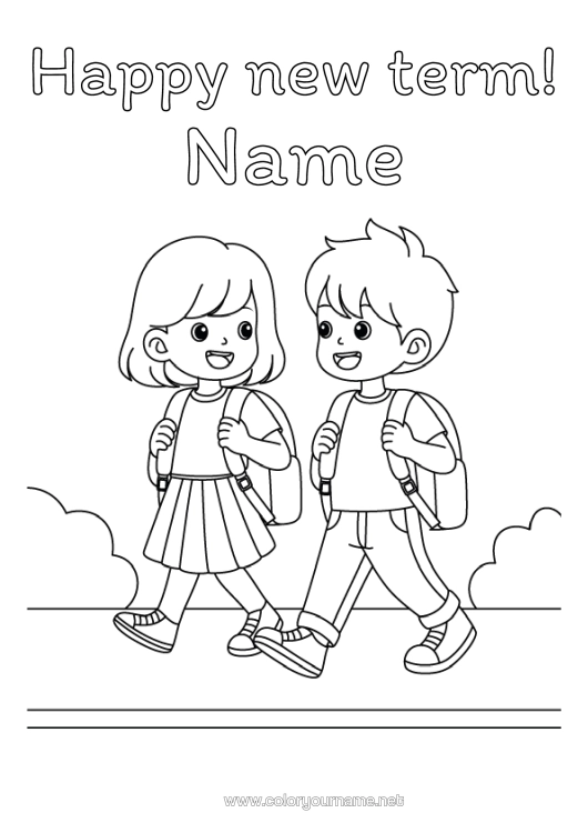 Colouring page to print School Bag Back To School "Happy Return To School!" Pupil