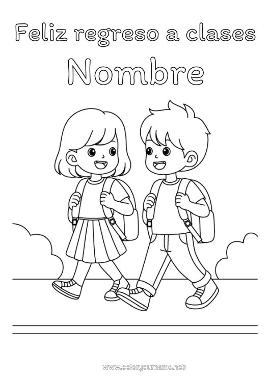 Dibujo para colorear para imprimir Mochila escolar Regreso a clases ¡Feliz regreso a clases mensaje! Estudiante