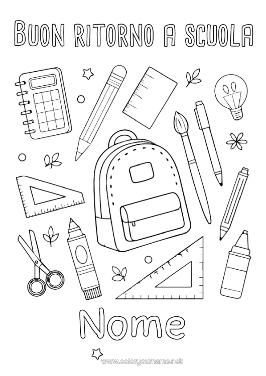 Pagina da colorare da stampare Matita Cartella Rientro a scuola Messaggio di