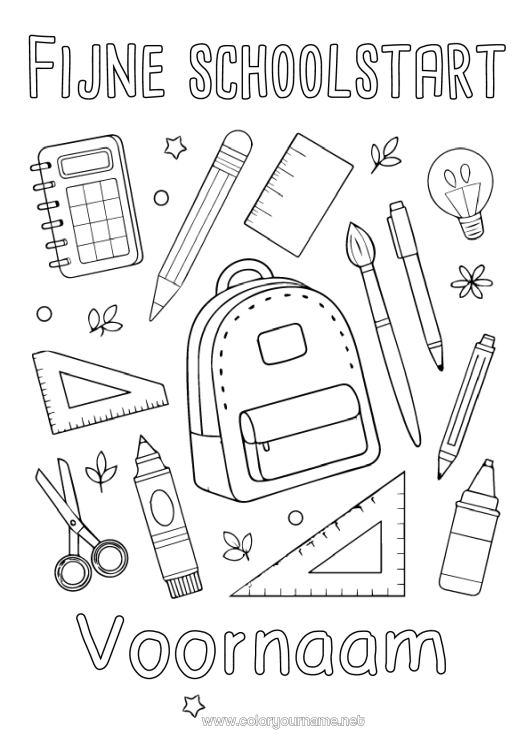 Kleurplaat om af te drukken Potlood Schooltas Terug naar school