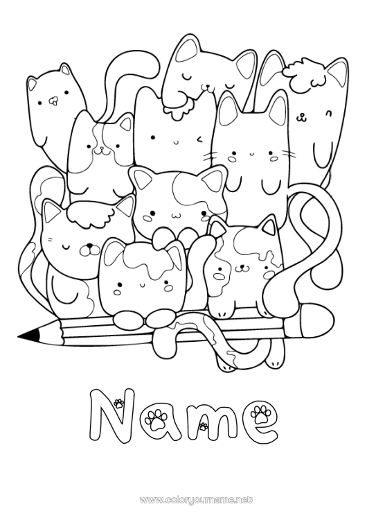 Coloring page to print Cat Animal Dog and cat Pencil School supplies