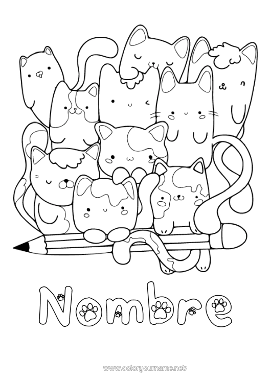 Dibujo para colorear para imprimir Cat Animales Perros y gatos Lápiz Útiles escolares